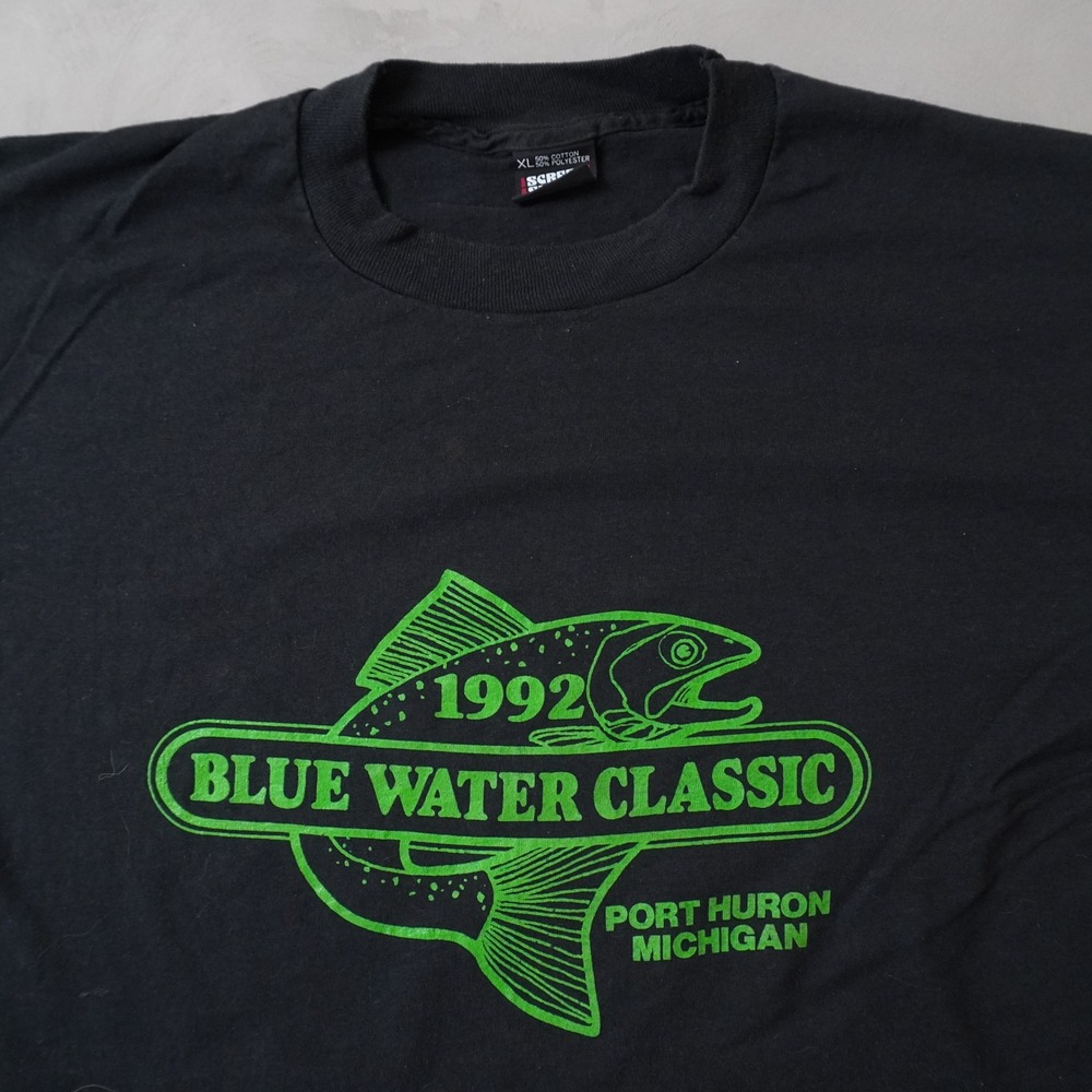 Vintage Fishing Blue Water Classic 1992 T-Shirt XL Mens 90s Black Screen Stars - Picture 3 of 5